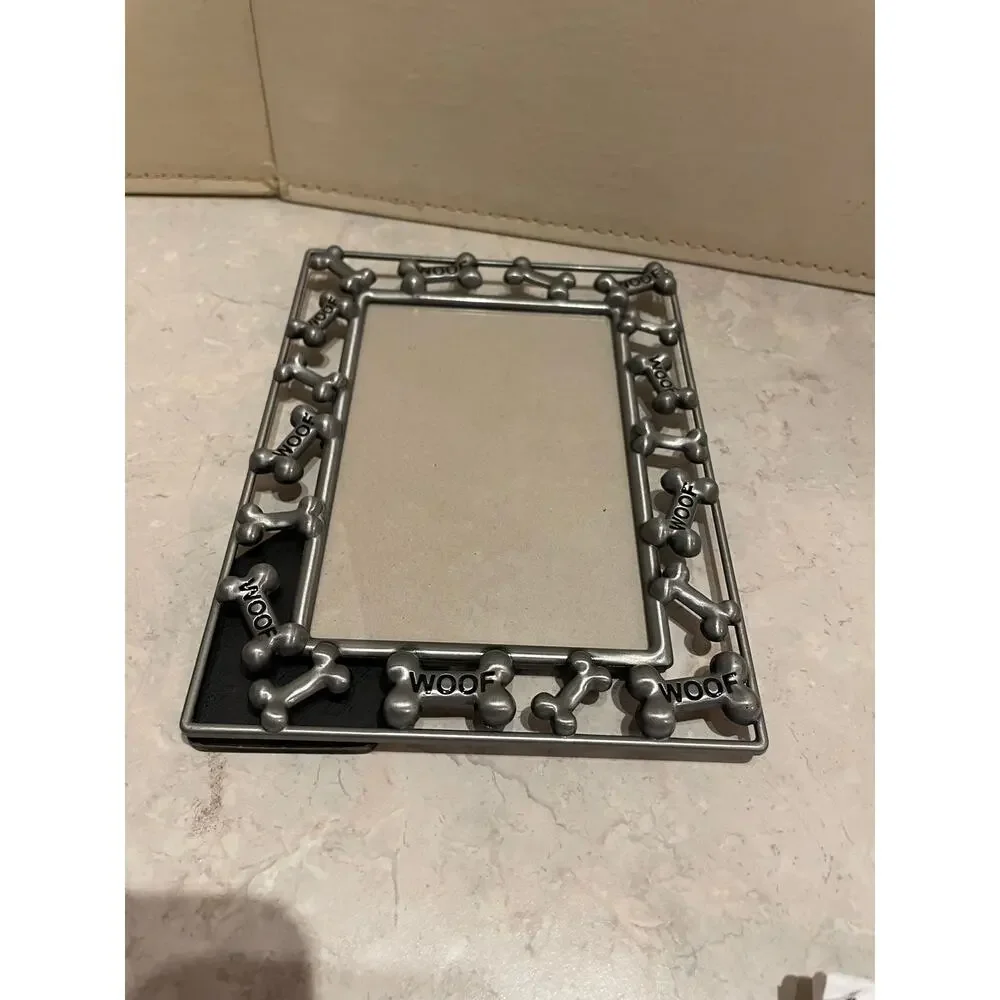 Pewter Metal Silvertone Dogbone Photo Frame 6x8 fits 4x6” photo Preowned